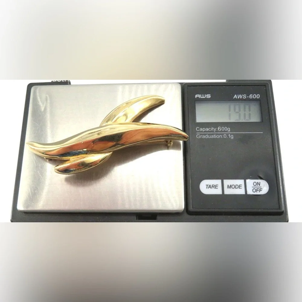 Vintage Givenchy Gold Tone Wave Brooch / Pin 19g Classy Luxury Dressy Unique